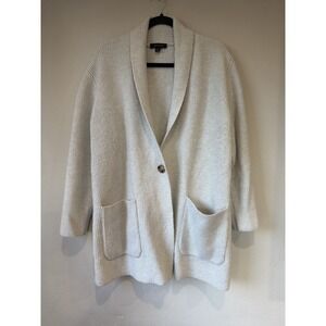 Ann Taylor Shawl Collar Sweater Long Line Blazer Shore Grey Heather Sz XL